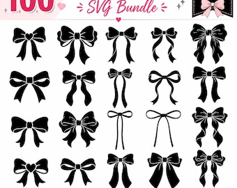 100 Black Bow SVG Bundle, Coquette Bow SVG, Ribbon SVG, Bow Clipart Png, Cricut Files, Girly Bow Svg, Dxf Eps, Commercial Use