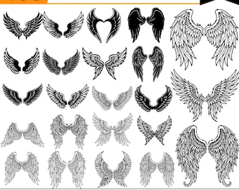 100 Angel Wings SVG Bundle, Spiritual Tattoo Clipart PNG (Digital Download)