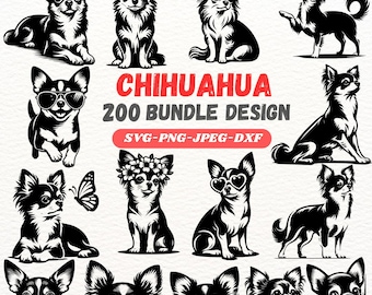 Chihuahua-clipartbundel | 200 puppyontwerpen (SVG, PNG, DXF)