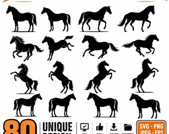 80 Horse SVG Bundle, Horse Silhouette, Horse Clipart, Horse PNG, Horse Cricut Files, Horse Dxf Eps, Instant Download
