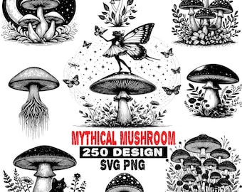 Mystical Mushroom Clipart Bundle: Boho Cat Moon Designs (SVG & PNG)