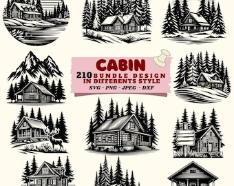 Rustic Cabin SVG-bundel, Forest Mountain Lodge-ontwerpen (digitale download)