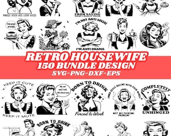 Retro huisvrouw SVG-bundel: sarcastische ontwerpen uit de jaren 50 (digitale download)