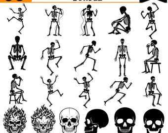 50 Skeleton SVG Bundle, Halloween Skeleton SVG, Skeleton Clipart PNG, Cricut Cut Files, Skeleton Silhouette, Skull Svg, Dxf, Eps