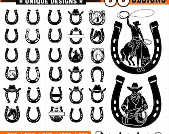 50 Horseshoe Svg Bundle, Horseshoe Clipart, Western Cowboy Svg, Ranch Svg, Cricut Cut Files, PNG EPS DXF Instant Download