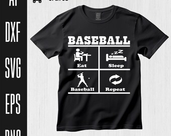 Eat Sleep Baseball Repeat, Baseball svg, Baseball clipart, Baseball png, Baseball Sports, Baseball silhouette