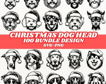 100 Dog Breeds SVG & PNG Bundle: Christmas Dog Head Designs (Digital Download)