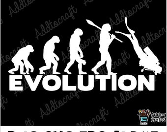 Może przedstawiać: Czarno-biała ilustracja ewolucji człowieka, kończąca się na nurku. Pod ilustracją znajduje się tekst "EVOLUTION".