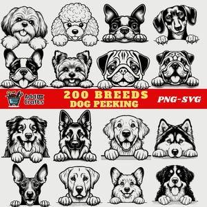 Dog Breeds SVG & PNG Bundle, 200 Peeking Dog, Cut Files for Instant Digital Download and Easy Cutting Projects