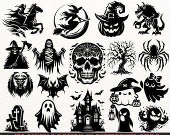Halloween SVG Bundle | Witch, Ghost, Skull, Pumpkin, Haunted House Clipart, Commercial Use