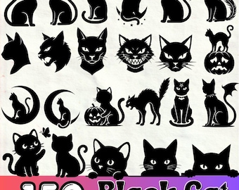 150 Black Cat SVG Bundle | Spooky Halloween Clipart, Cricut Files (Digital Download)