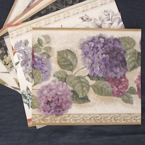 Sample wallpaper pieces: Floral borders, 11.75x10.25 inches, 9 pcs. mixed magnolia hydrangea rose jonquil