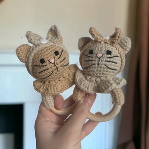 Personalized Crochet Cat Rattle, Wooden Baby Rattle, Handmade Baby Toy ...