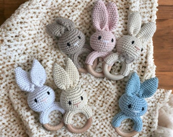 Handmade Crochet Bunny Rattle, New Baby Gift, Baby Rattle Knitted, Baby Shower Gift, Custom Baby Gift