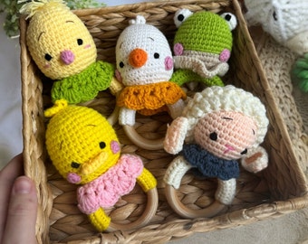 Crochet Animal Baby Rattle, Handmade Crochet Rattle, Knitted Baby Rattle, Crochet Farm Animals Rattles, Crochet Amigurumi