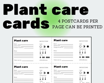 Plant Care Cards, Printable Plant Care, Plant Care Labels, Plant Care Guide, Plant Care Tags, Houseplant Care Card