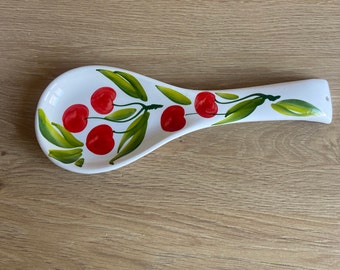 Handmade cherry kitchen decor, ceramic spoon holder