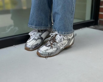 Genuine Leather Silver Sneakers: Trendy Women's Trainers