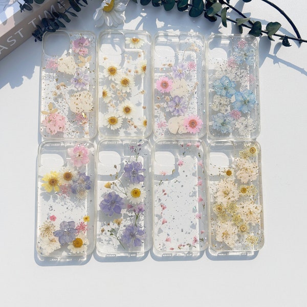 Geperste bloemen Case voor iPhone 15 14 13 12 11 Pro Mini Pro Max iPhone X XR XS Max 7 8 14 15 Plus iPhone X Xs XR Floral handgemaakte telefoonhoes