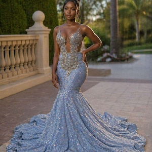 Blue Mermaid Prom Dress - Etsy