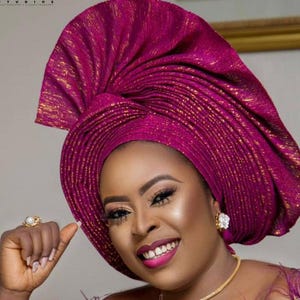 Aso oke auto gele, African hat, bridal head gear, wedding guest head wrap designs, Aso oke clothing, Aso oke fabric, Aso oke design
