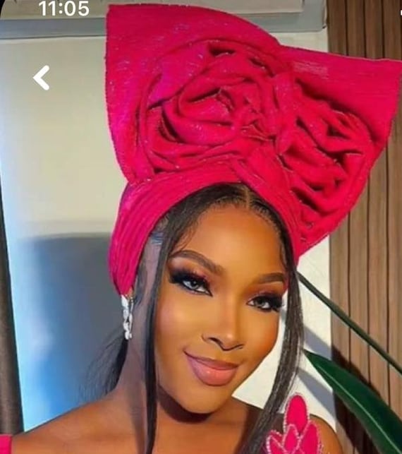 Aso oke Auto Gele Aso Oke Auto Gele and Shoulder| Prettied Gele, Pink Gele  main image 2
