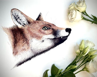Impresión de arte impresión digital de dibujo - animal del bosque de zorro Reinecke