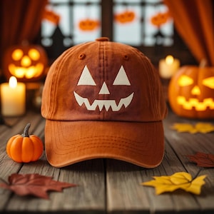 Jack O Lantern Pumpkin Embroidered Baseball Cap, Jack-o-lantern Pumpkin Embroidered Hat, Spooky Season Cap, Halloween Gift