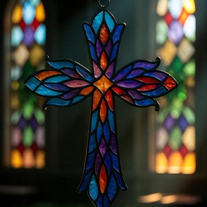 Christian Acrylic Suncatcher, Christian Window Hanging,Stained Glass Cross Suncatcher,Religious Thanksgiving Day Decor,Christmas Decor Gift