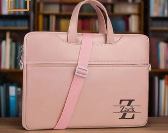 Personalized Leather Laptop Bag, Engrave Initial Computer Case, Custom Name Messenger Bag Briefcase, Leather Laptop Bag, Gift For Him, 15.6&quot;