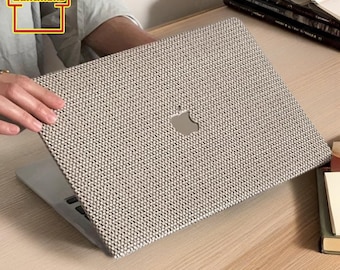 Beige Knit Leather MacBook Case Protect Cover,Vintage Check Laptop Case, MacBook Pro 13 M1 M2,Macbook Pro 14 inch 15 16 Touch Bar,Best Gifts