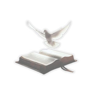 Naklejki z wyciętymi pocałunkami Biblia i Gołąb, Duchowa inspiracja, Dekoracje oparte na wierze, Naklejki na dzienniki, Naklejki na laptopy, Prezent dla chrześcijan