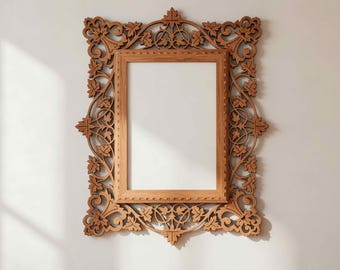 Utsmyckad blommig ram SVG | Laserskuren väggkonstmall | Dekorativ spegelram