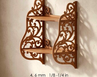 Utsmyckad vägghylla laserskuren fil | Vintage Scrollwork-hylla SVG | CNC-mall