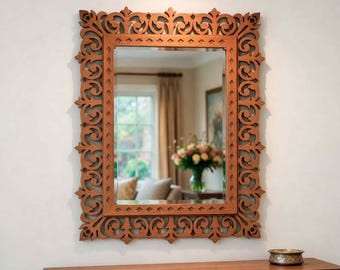 Utsmyckad spegelram SVG | Laserskuren barock scrollwork design | CNC digital fil