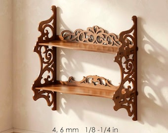 Ornate Laser Cut Shelf SVG | Vintage Two-Tier Wooden Shelf Template (Digital Download)