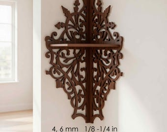 Viktoriansk gotisk hörnhylla SVG | Mall för utsmyckad altareväggdekoration | Laserskuren design