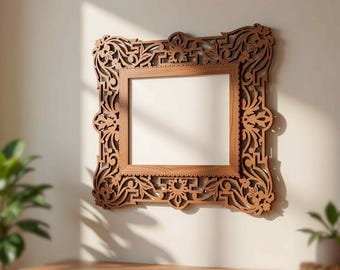 Utsmyckad laserskuren ram SVG | Mall för geometrisk blommig spegel (vektorfiler)