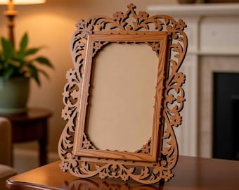 Bröllopsfotoram SVG – Barock laserskuren mall | Utsmyckad väggkonst