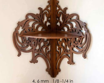 Utsmyckad hörnhylla SVG | Laserskuret vägghyllamönster (digital nedladdning)