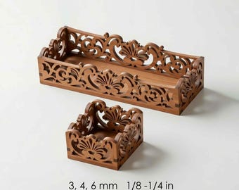 Mall för utsmyckad laserskuren låda | Blommigt scrollwork-förvarings-SVG (digital nedladdning)