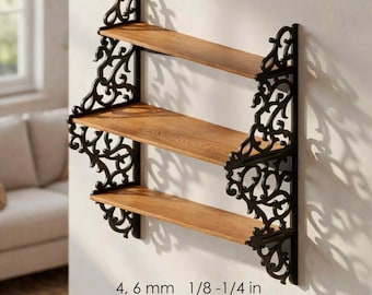 Utsmyckade vägghyllekonsoler | Vintage Scrollwork laserskuren design | CNC- och laserfiler SVG
