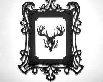 Gotisk hjortskalleväggram: Laserskuren Halloweendekoration (digital design)