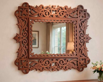 Vintage utsmyckad spegelram | Barock rullning laserskuren design | CNC-vektorfiler