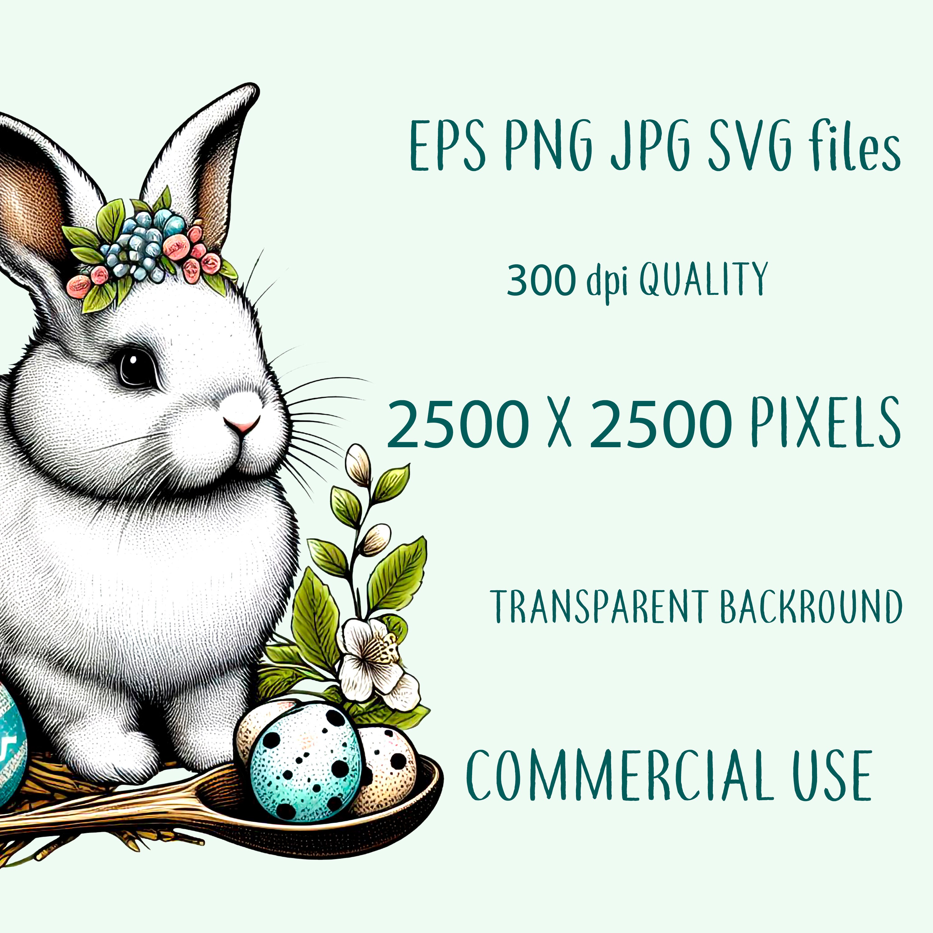 Cute White Rabbit Easter Clipart, Bunny With Easter Eggs, Spring Bunny ...