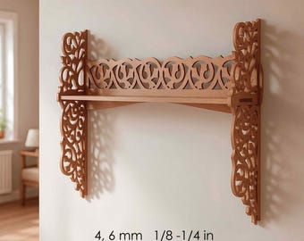 Utsmyckad laserskuren vägghylla SVG | Mall för vintage dekorativ hylla | CNC- och Glowforge-filer