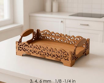 Utsmyckad laserskuren serveringsbricka SVG – Vintage Scroll Decor Pattern (digital nedladdning)