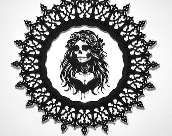 Gotisk dödskalleram SVG – Flerskiktad Halloween laserskuren design | Dödskallesilhuettkonst