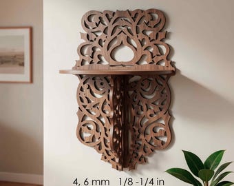 Utsmyckad laserskuren vägghylla SVG | Mall för symmetriskt utsmyckat mönster (digital nedladdning)