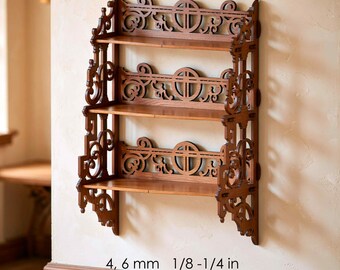 Utsmyckad laserskuren hylla SVG | Vintage Scrollwork 3-vånings väggmönster (digital nedladdning)